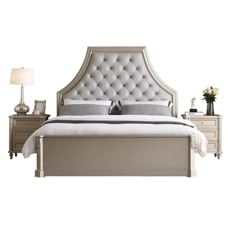 Modern American Solid Wood Bed Frame with Upholstered Headboard Suitable for Master Bedroom Storage Space