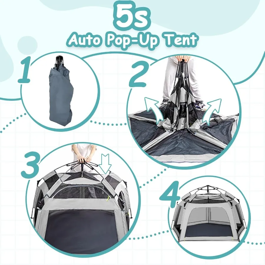 Tente pop-up pour parc de bébé – Tente de jeu extérieure et intérieure pour la plage avec sac de voyage auvent, cour de jeu portable pour bébés et tout-petits