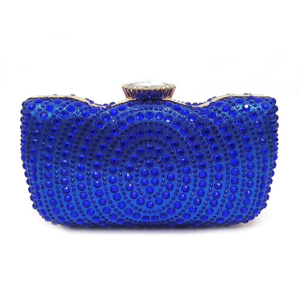 High Heels Shoes for Women Embroidery Rhinestone Italian Design Blue Color Pointed Toe Shoes and Bags Set Fashion