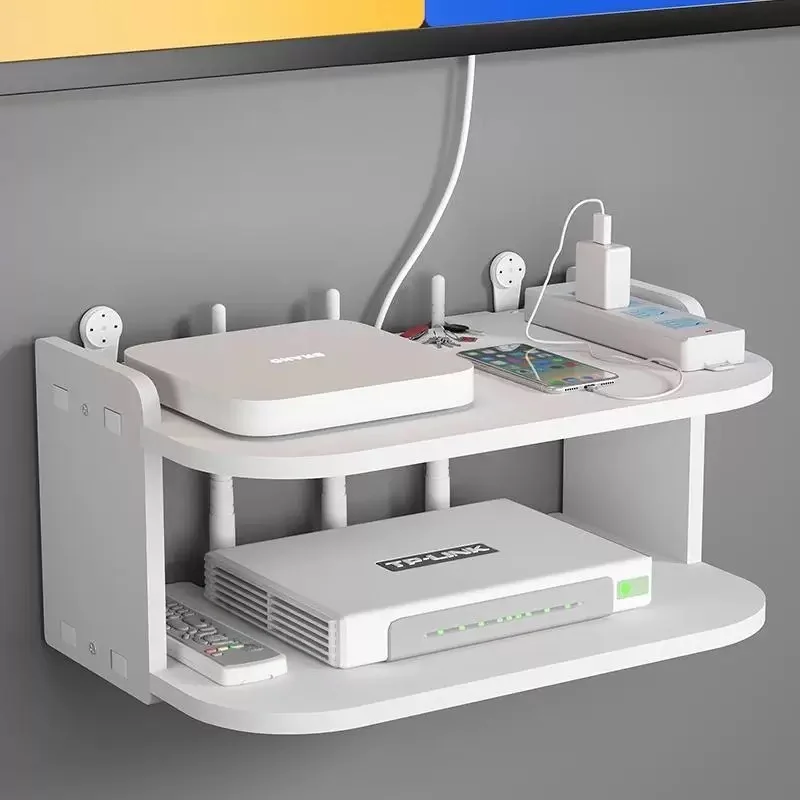 Étagère murale pour routeur et organisateur de câbles – Installation sans perçage, ventilée, pour modem, décodeur TV et accessoires de bureau