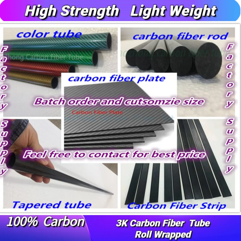 3K Carbon Fiber Tube 9mm 10mm 11mm x 500mm long Roll Wrapped Carbon fiber Wing tube / Tail tube / Tail boom /Pipe Glossy Finish