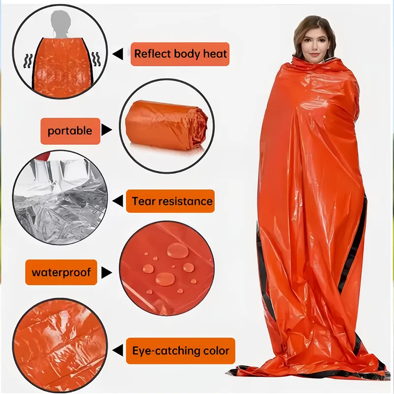 Outdoor Emergency Survival Sleeping Bag Thermal Blanket Mylar Waterproof Reusable Sack Portable Camping Hiking Emergency Gear
