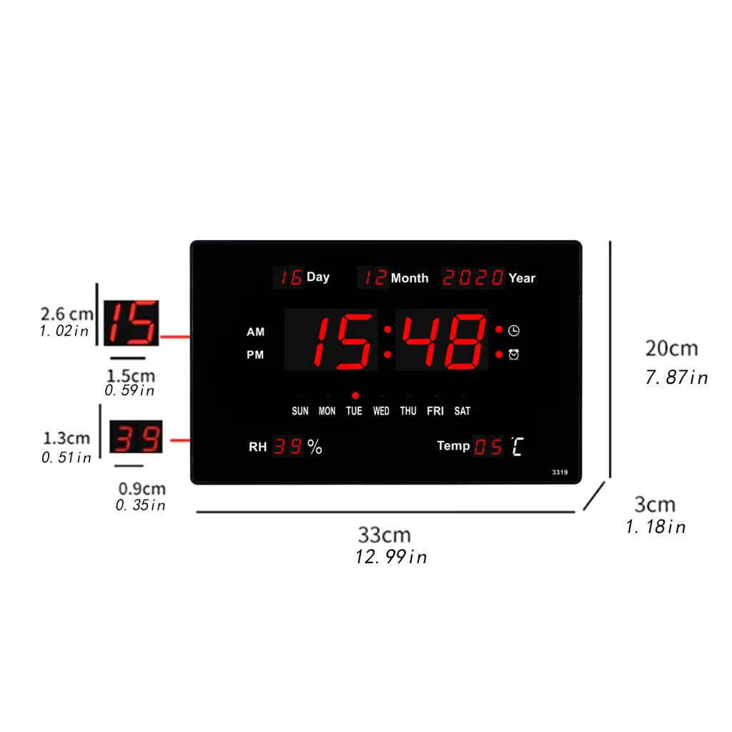 Digital Wall Clock Large LED Display Silent Calendar Table Clock Modern Decor for Living Room Office