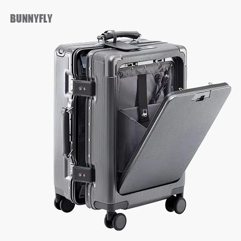 Premium PC Wide Trolley Luggage Front Opening Multi-Functional Women's 20-Inch Boarding Box and Men's 24-Inch Suitcase Combo
