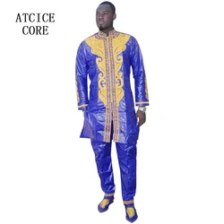 African Man Fashion Bazin Riche Embroidery Design Long Top With Pants Without Shoes