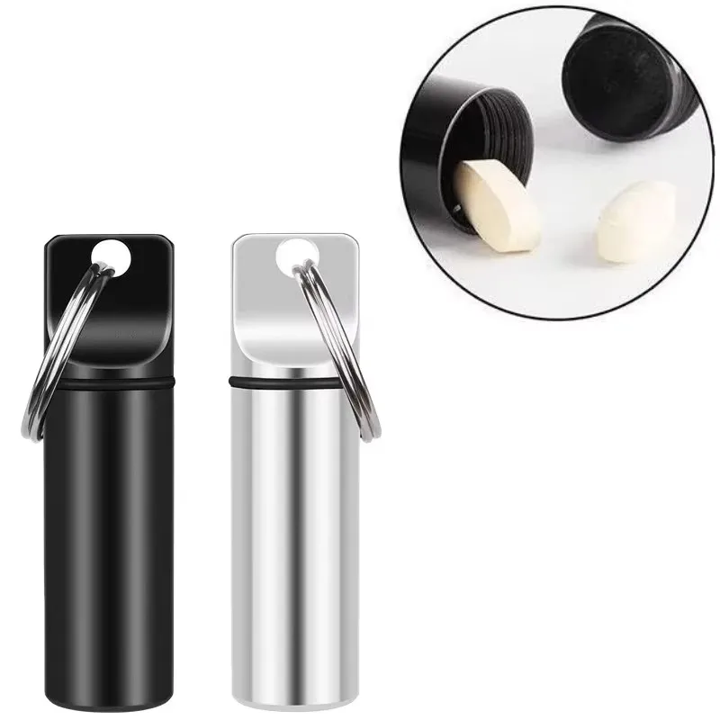 Mini Waterproof Portable Pill Case Organizer Keychain Box Travel EarPlug Container Bottle with Keyring for Medicine Holder