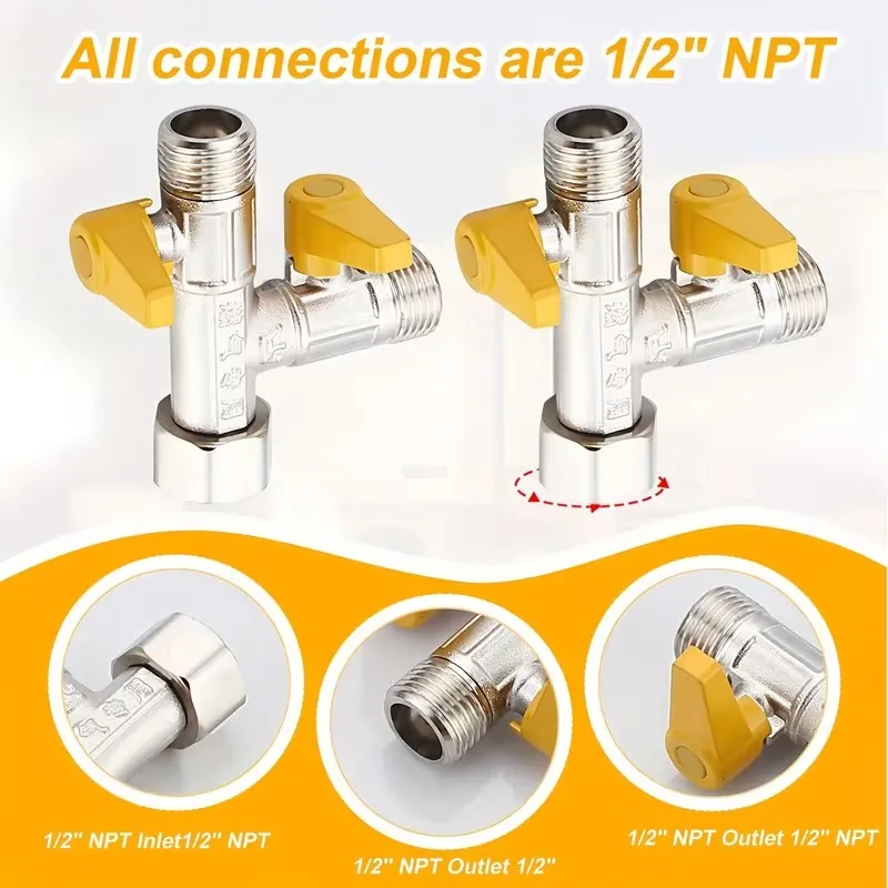 Nickel-Plated Brass Three-Way Shower Valve, Heavy-Duty Solid Brass Water Divider, Distributor, Faucet Adapter, Hose Connector