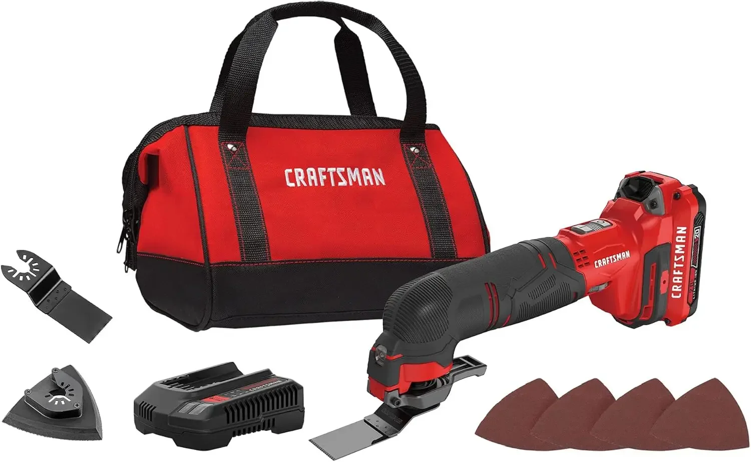 

Аккумуляторный многофункциональный инструмент CRAFTSMAN V20, набор осциллирующих инструментов, лезвия, наждачная бумага, аккумулятор и зарядное устройство в комплекте (CMCE501D1)