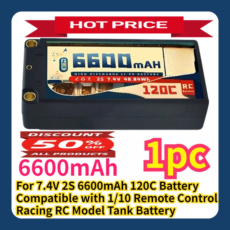 

For 7.4V 2S 6600mAh 120C Battery Compatible with 1/10 Remote Control Racing RC Model Tank Battery