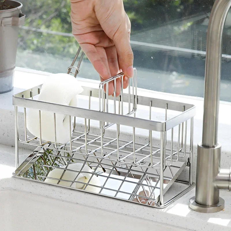 Kitchen Stainless Steel Sink Drain Rack Sponge Storage Faucet Holder Soap Drainer Towel Rack Shelf Organizer Kitchen Accessories