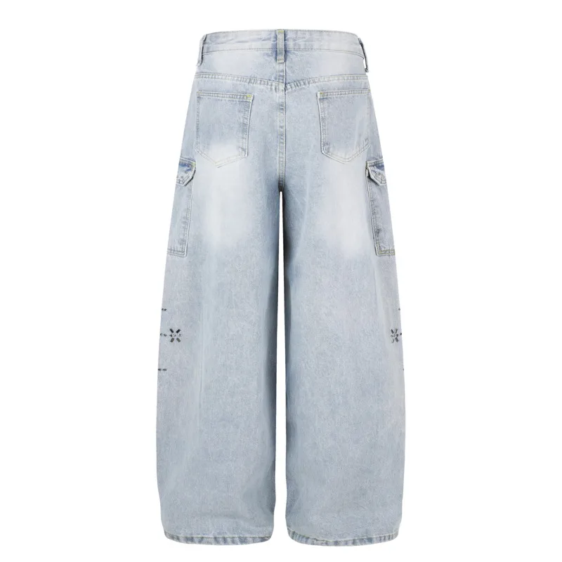 ANJY Spring Autumn New Women Korean Style Embroidered Flares Rivet Distressed Design Denim Pants Ins Retro Wide Leg Jeans A25832