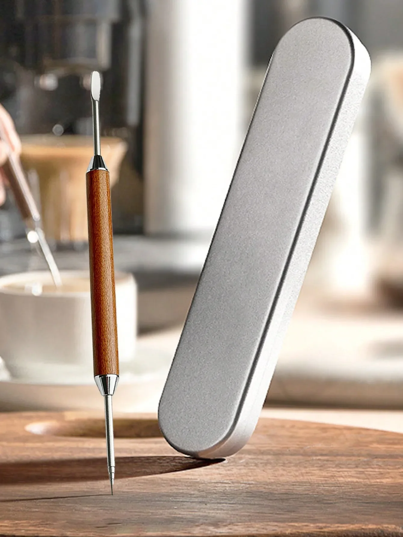 

Leeseph Ручка для кофе из нержавеющей стали с коробкой, игла для кофе латте с деревянной ручкой, шпатель для капучино, игла, инструмент для бариста