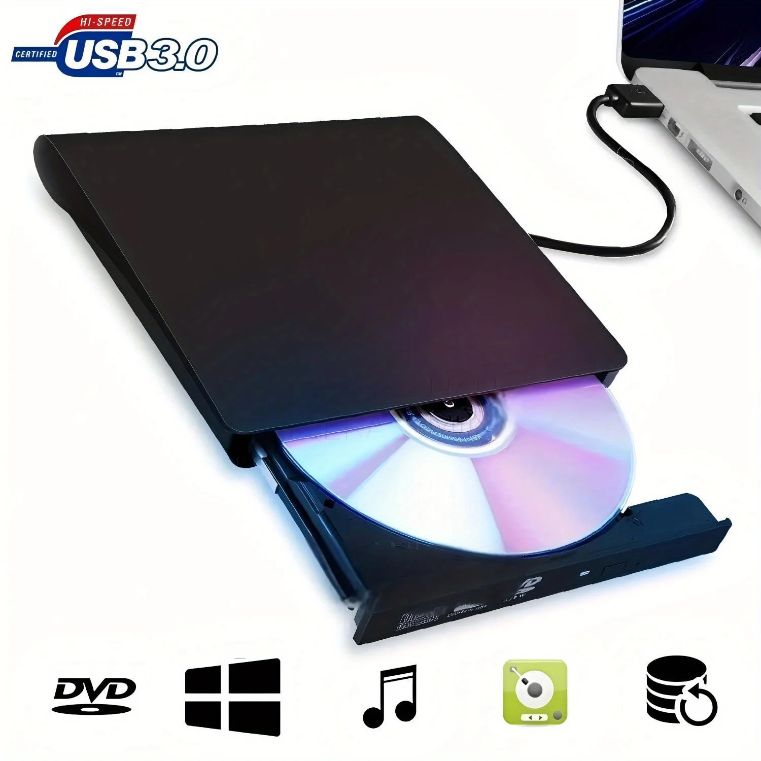 

Внешний DVD-привод 3.0 USB — портативный считыватель компакт-дисков/DVD +/-RW для ноутбуков, Windows, Linux — идеальный Plug and Play