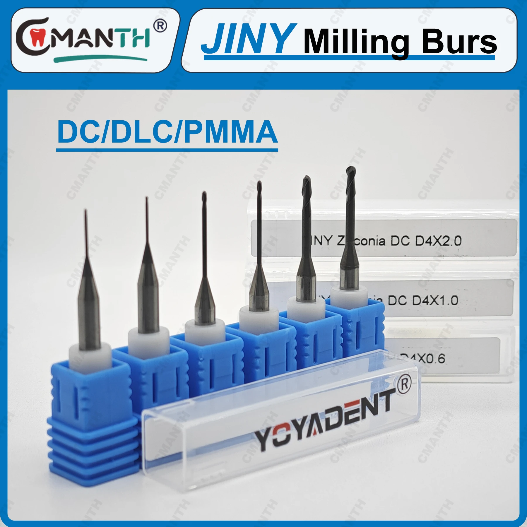 Dental Zirconia Milling Burs For Cutting Zirconia PMMA Disc Diamond Coated Shank Dentistry Lab Grinding Tools JINY DC/DLC