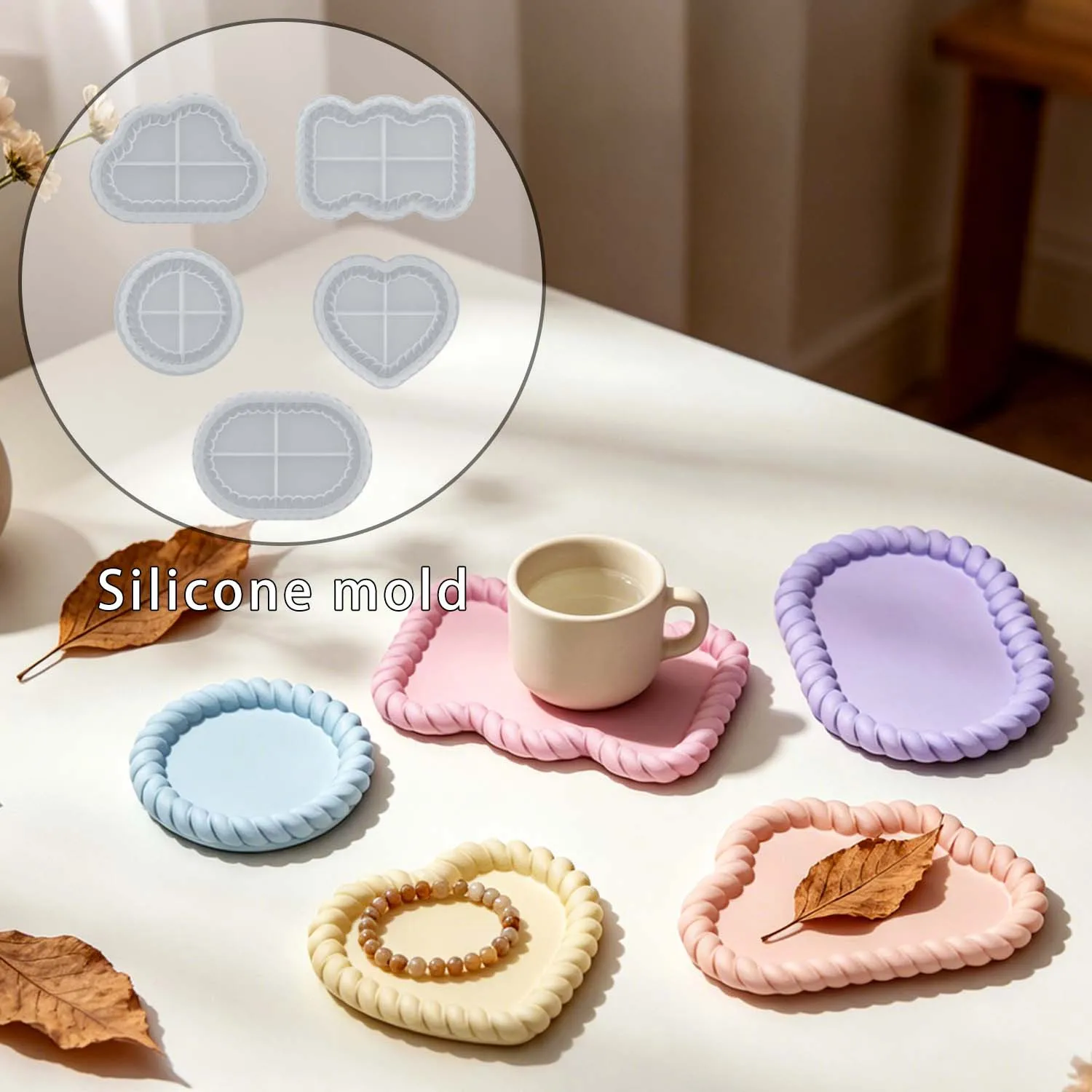 A variety of jute coaster sets, crystal resin flower molds, bottle-shaped tea coaster storage boxes, home organization and decor