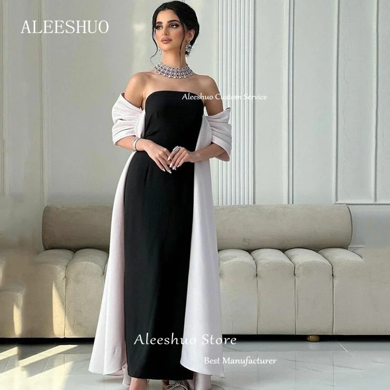 Saudi Arabia Morden Black Mermaid Sleeveless Prom Gowns Off The Shoulder Sexy Pleat Strapless Backless Ankle-Length Customized