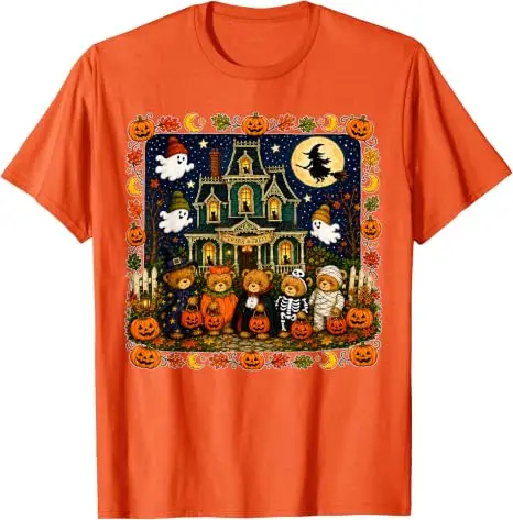 Lustiges Bären-T-Shirt mit Geisterhaus-Grafik, Y2k Horror Mummy Ghost Trick-or-Treat, It's A Scream Dare You Visit Halloween-Kostüm – Detail 15
