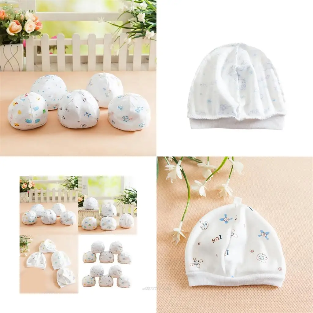 

X5XA 10pcs Baby Hat Breathable Cotton Design Neutral Skull Hat Assorted Pattern Hats