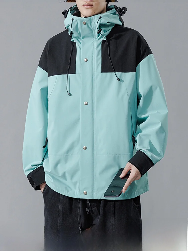 

Trendy Men's Spring Autumn Hooded Jaet Outdoor Climbing Casual Polyester Fiber Windproof Loose Fit Color Blo Workwear