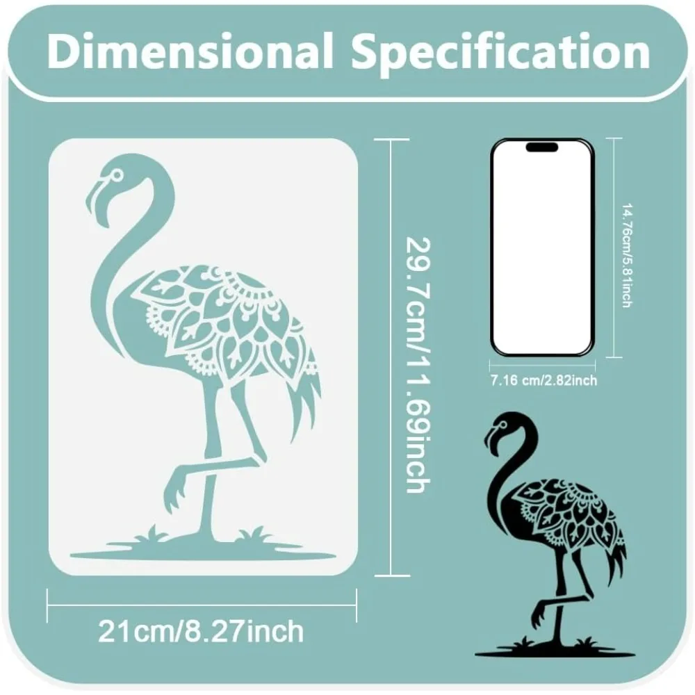 Flamingo Deco Wall Stencil Template 11.7 x 8.3 Inch Reusable Bird Stencil for Painting on Wood Wall Floor Fabric Furniture