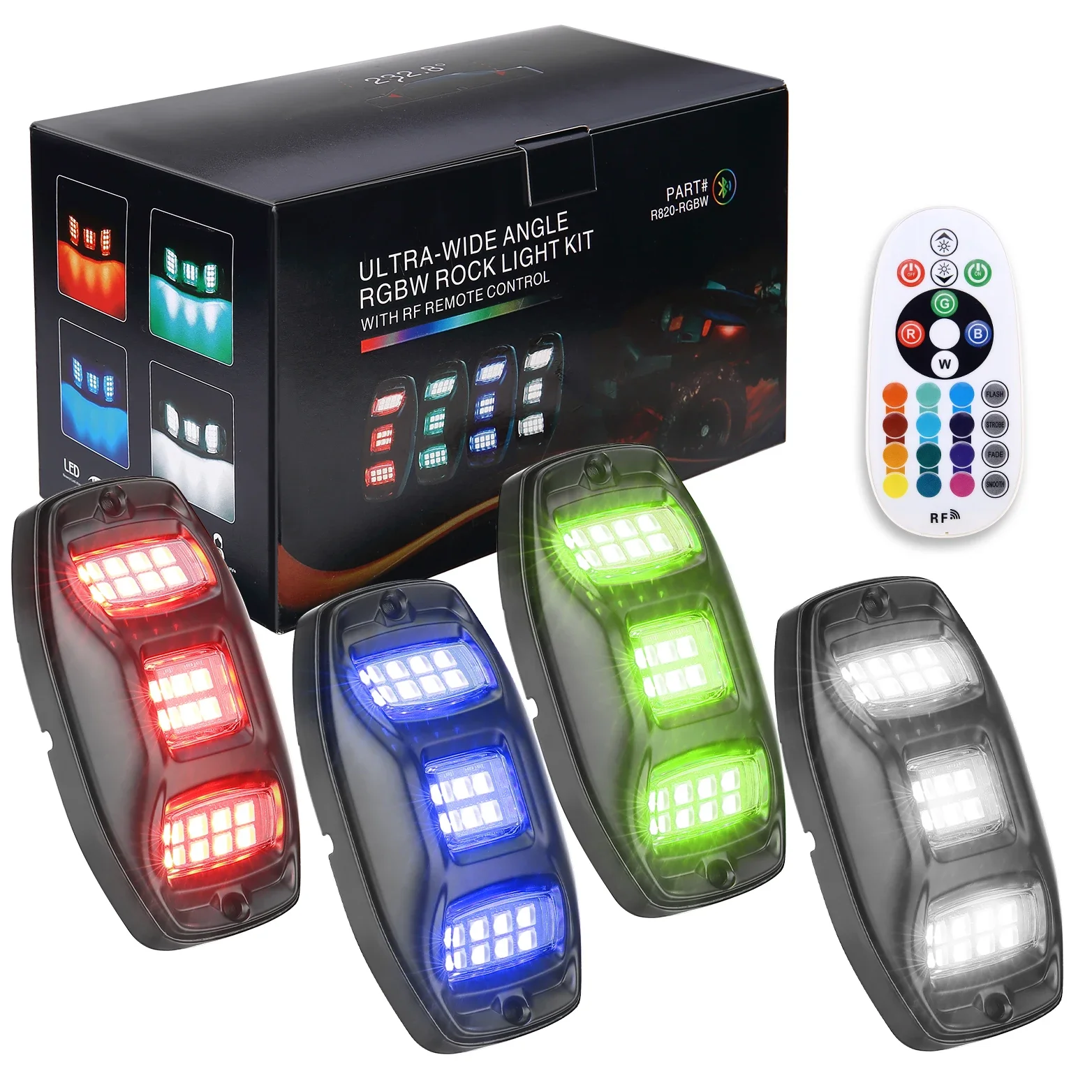 

Universal 4 Pods RGBW 88 LEDs Rock Lights APP/RF Control Multicolor Music Mode Neon Underglow Vehicle's Chassis Jeep Car UTV ATV
