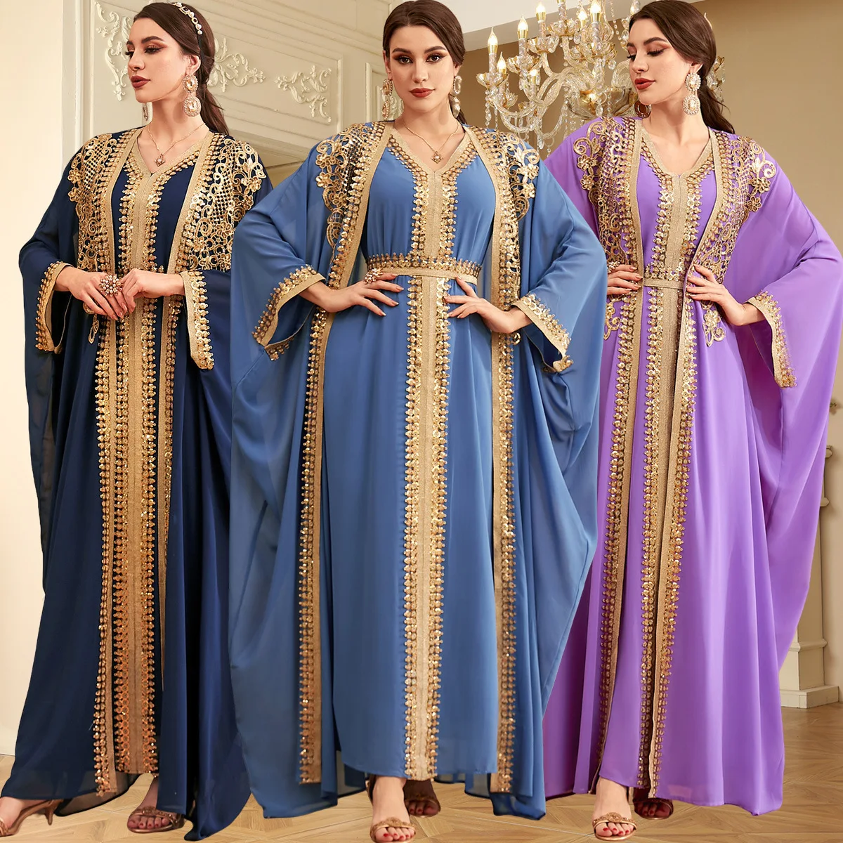 

3957 Arab Fashion Evening Dress Banquet Robe Loose Dubai Two Piece Long Dress Set