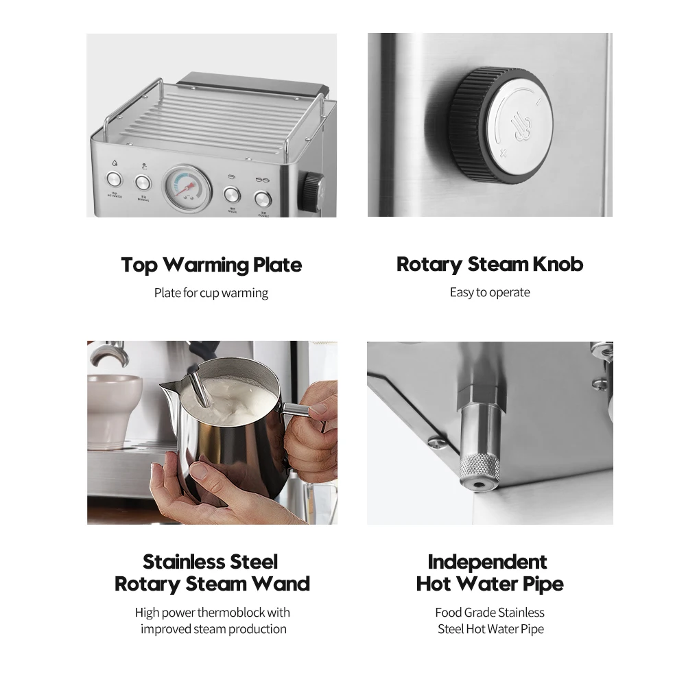 Commercial 15-Bar Semi-Automatic Espresso Coffee Maker - Large Stainless Steel Brewing Machine for Professional Cafes​