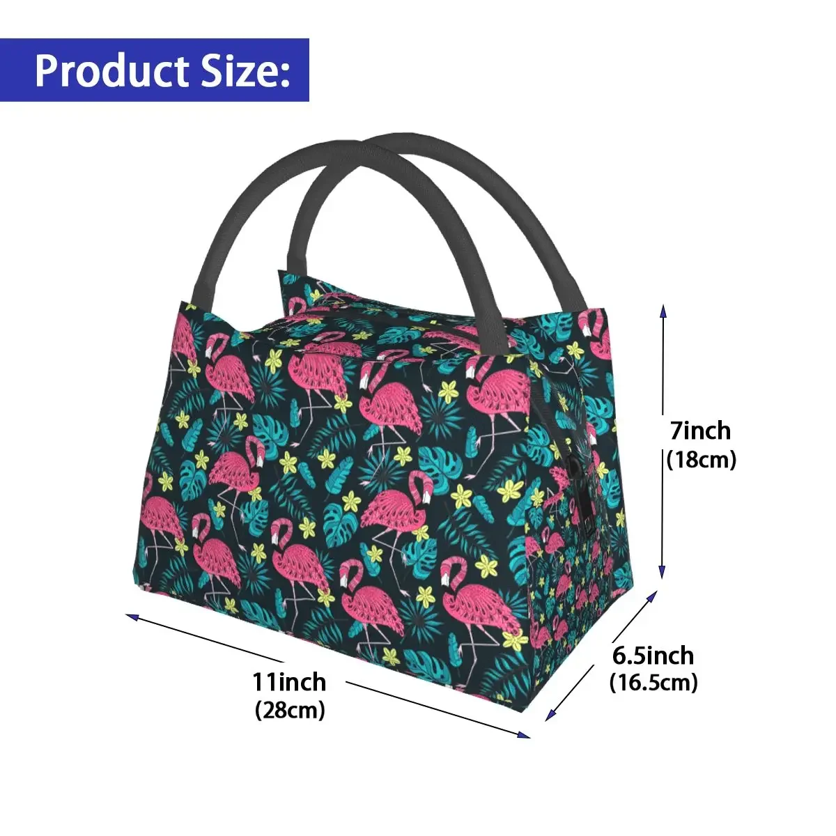 Flamingo Lunch Bag Exotic Leaves Cute Lunch Box For Unisex Travel Convenient Cooler Bag Print Tote Food Bags