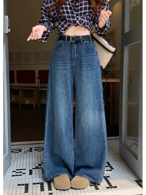 

Retro American High Waist Wide Leg Jeans Women's Spring 2026 New Loose Fashion Long Pants Draping Washed Denim Casual Style
