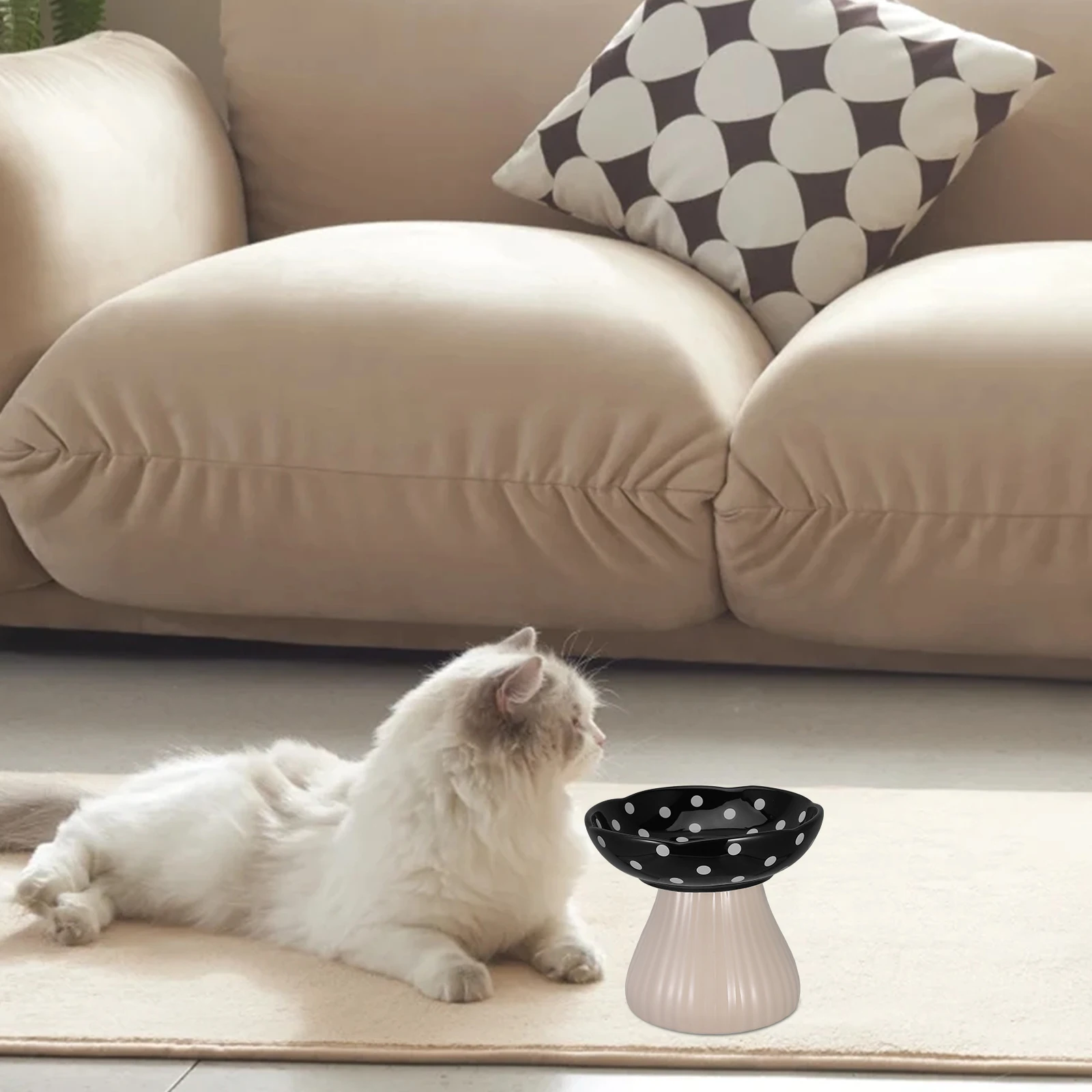 

Elevated Mushroom Ceramic Cat Bowl Raised Pet Food Dish Wide Shallow Safe Water Bowl for Cats Small Dogs Raised Cat Dish