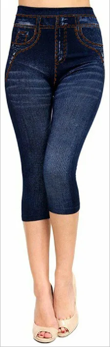 

2026 new women's high elasticity seamless cotton imitation denim leggings sexy leg wraps
