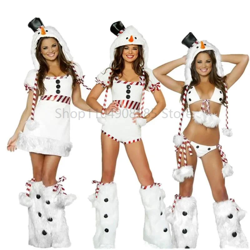 

Xmas Carnival Party Miss Santa Claus Fancy Dress Full Set Merry Christmas Winter Velvet Snowman Penguin Animal Cosplay Costume
