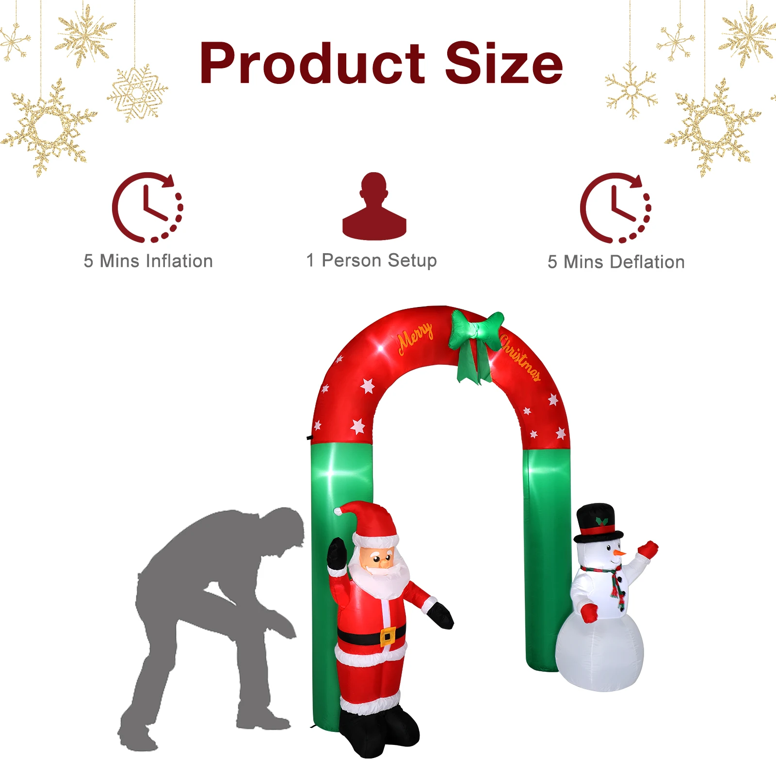 8ft with Santa Snowman 7 Lights Inflatable Festive Arch Decoration Christmas Home Warm Decorations Family Party Decoration