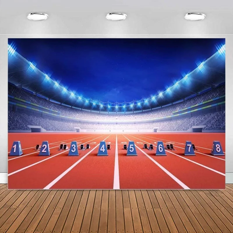 Athletics Sport Photography Backdrops Stadium Race Track Background Boy Kids Birthday Party Photographic Banner Decoration Prop