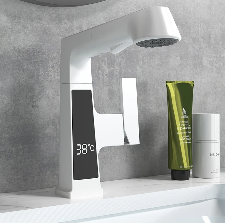 

Смеситель для ванной из медного сплава, цифровой кран с контролем температуры, умный выдвижной черный, с цифровым дисплеем