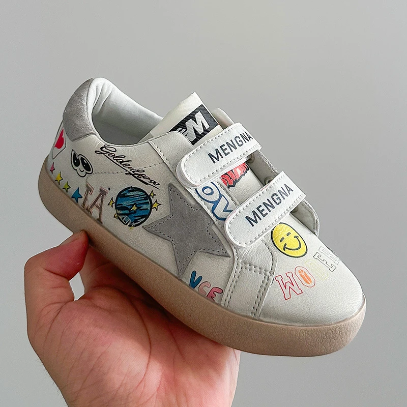 2026 Autumn Toddler Kids Cool Play Graffiti Star Distressed Sneakers  Boys Girls Unisex-Child Casual Low Top Graphic Print Shoes
