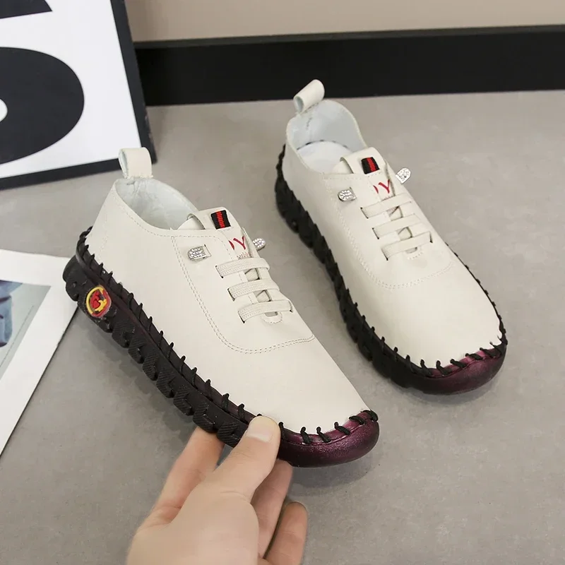 Women's Soft Soled Leather Shoes, Comfortable Red Women's Shoes Single Foot, Not Tired Foot Single Shoes Women  Sneakers