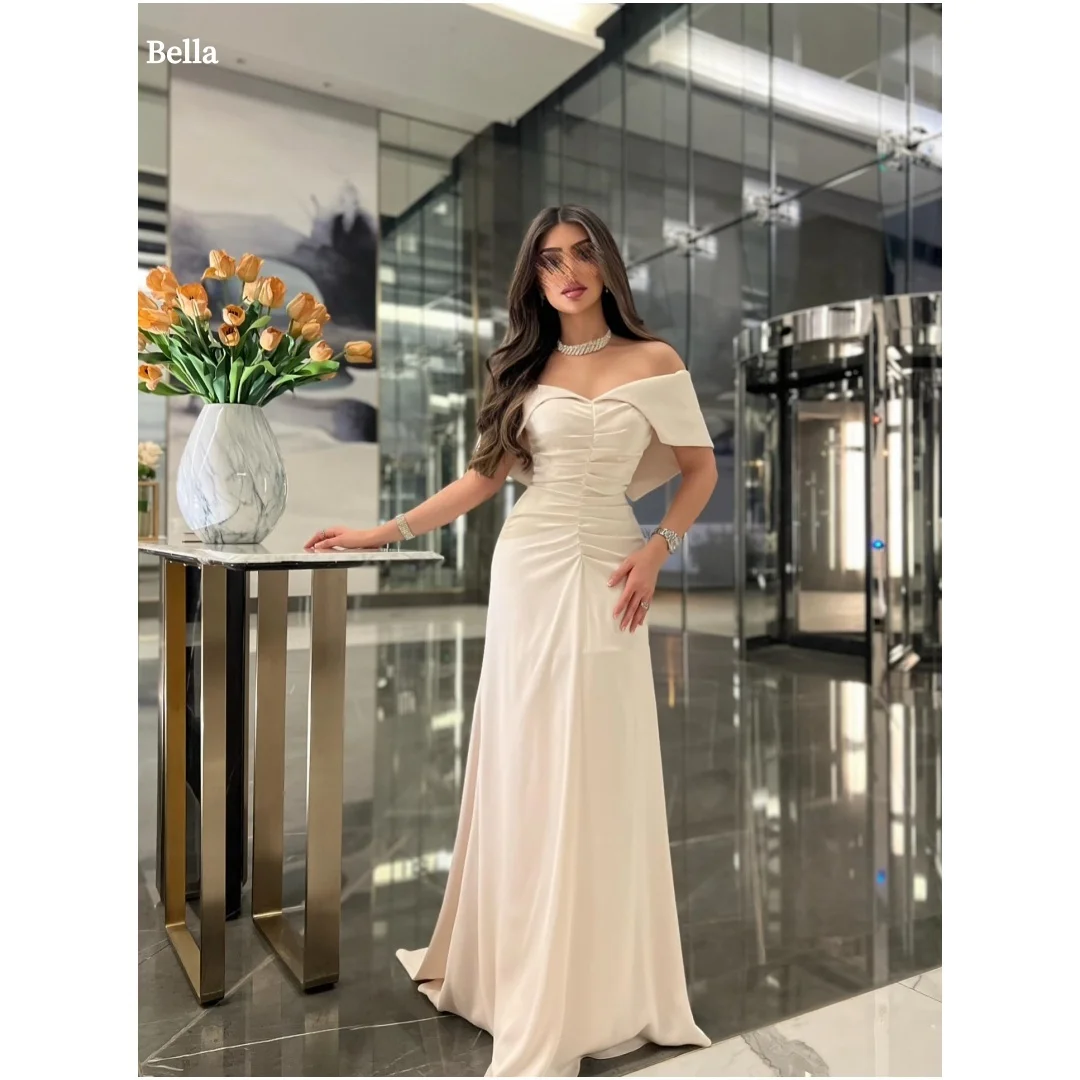 

Bella Customized White Off The Shoulder robes de soirée Strapless Party Dresses Satin Backless Floor-Length Prom Dress 2025