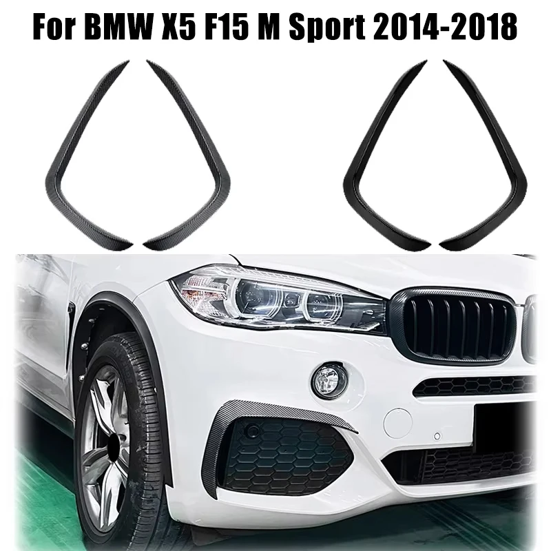 For BMW X5 F15 M Sport 2014-2018 Front Bumper Lip Side Spoiler Fog Lamp Frames Cover Body Kit By ABS Gloss Black Carbon Look