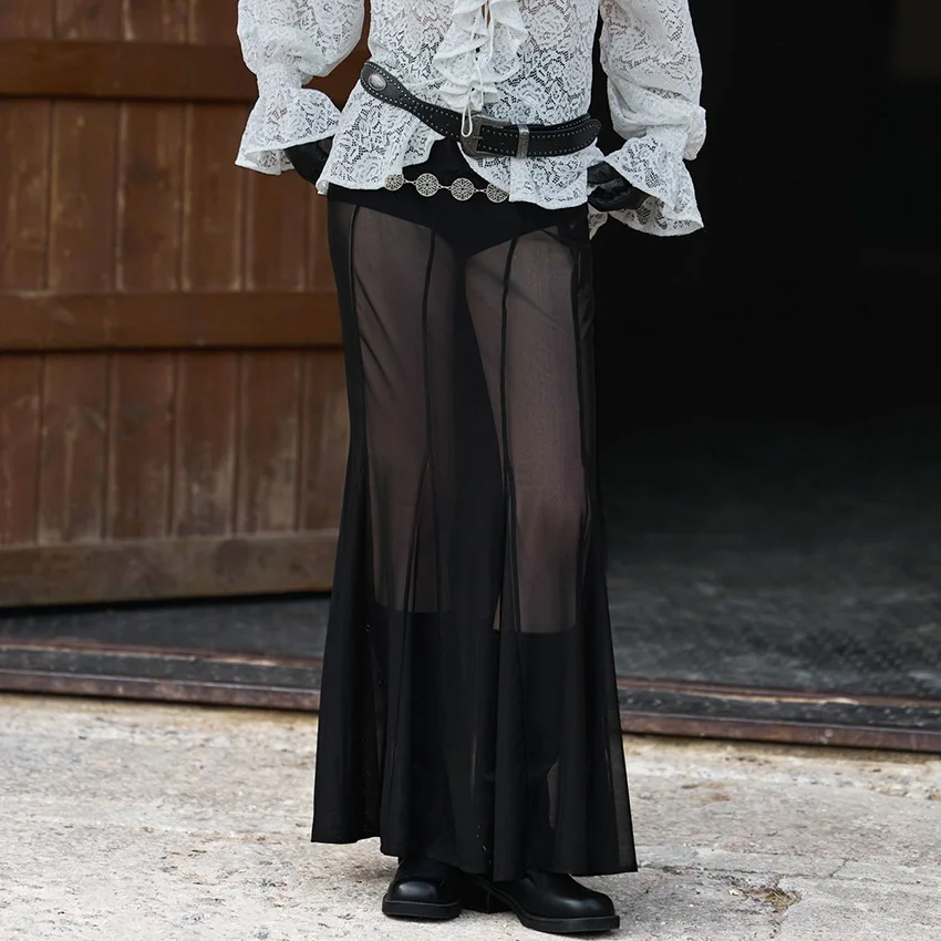 

Linad Street Chic Черные сетчатые длинные юбки для женщин Сексуальная прозрачная юбка-труба с высокой талией Осенние элегантные юбки полной длины 2025