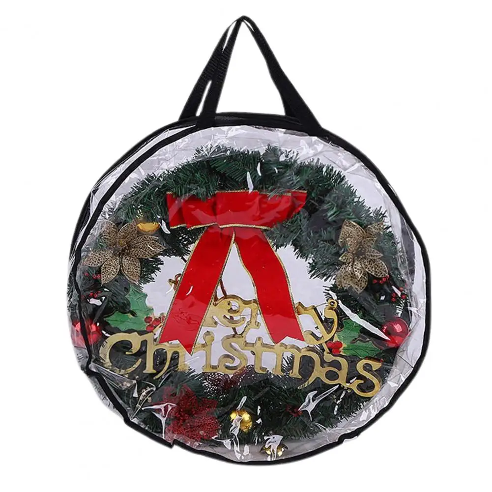 

1/2 Pcs Garland Storage Bag Round PVC Transparent Dustproof Design Easy to Carry Handle Christmas Wreath Storage Bag