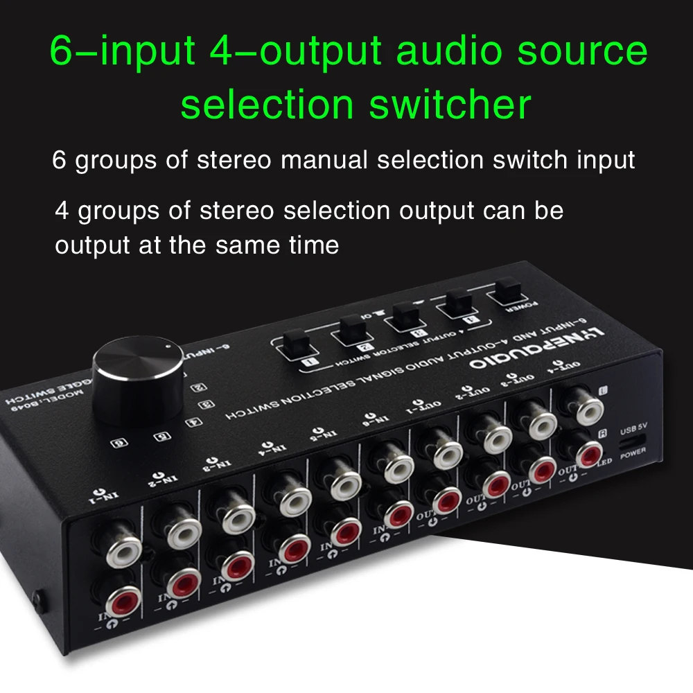 2024 new 6-in 4-out audio signal switcher splitter audio source switcher output switch control can output at the same time