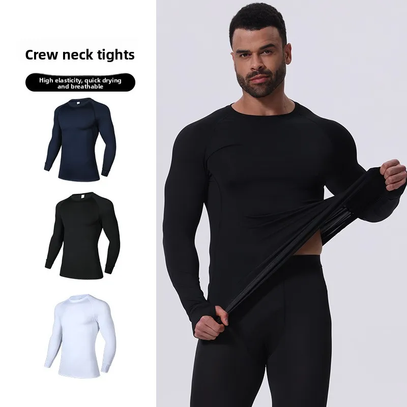 

2025 Men's Gym Training Shirt Round Neck Compression Top Quick Dry Running Workout Shirt