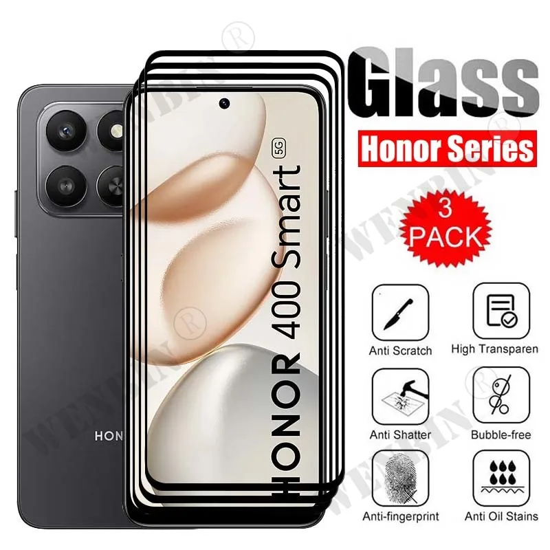 

3 Pcs Tempered Glass For Honor 400 Smart Pro Lite Screen Protector On Honor X8C X6C X7C Protective Cover Glass