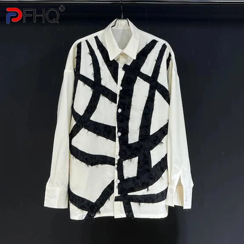 PFHQ Design Splicing 2024 New Autumn Winter Splicing Shirt Jacket Top Casual Versatile Turn-down Collr Male Tops Fashion