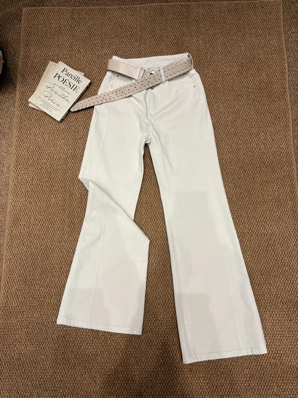 Slimming High Waist Flared Jeans Women's Casual Pants Spring 2026 Belted Fashionable Straight Leg Denim 19417