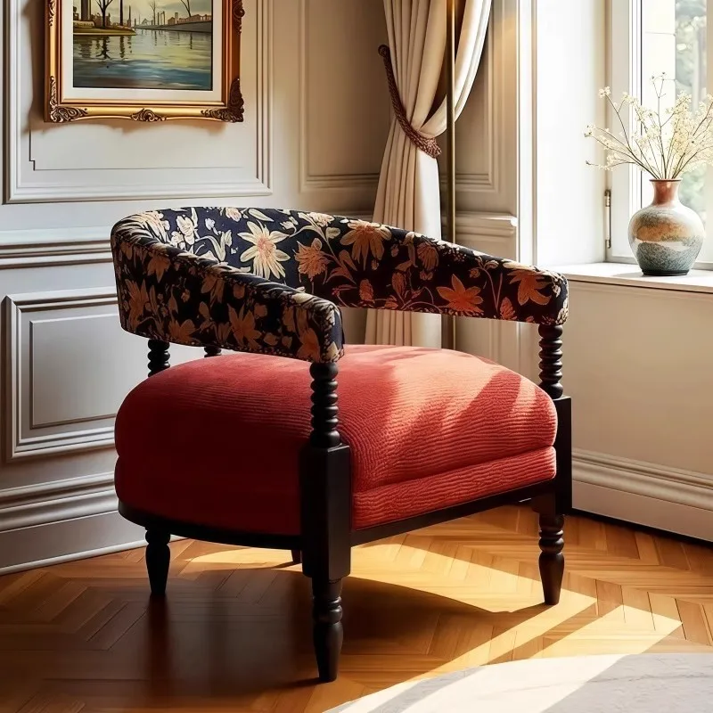 كرسي أريكة فردي فرنسي عتيق لغرفة النوم وغرفة المعيشة كرسي ترفيهي أمريكي من الخشب الصلب