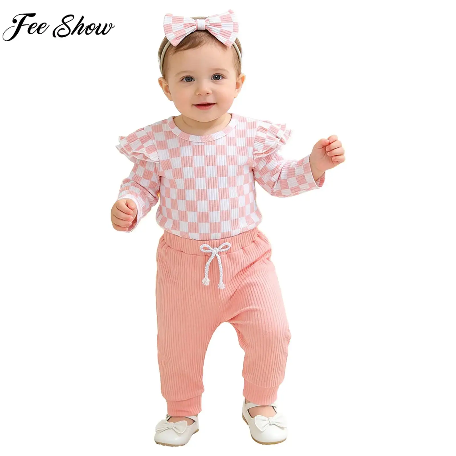 

Комбинезон с длинными рукавами и рюшами на пуговицах для маленьких девочек, комбинезон с повязкой на голову, повседневная одежда для вечеринок, комбинезон для фотосессий на весну и осень