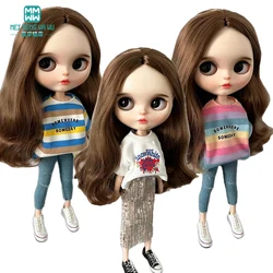 Blyth Doll Clothes azon OB22 OB24 Fashion Fashion striped T-shirt, jeans, sequin skirt　Toys Gift