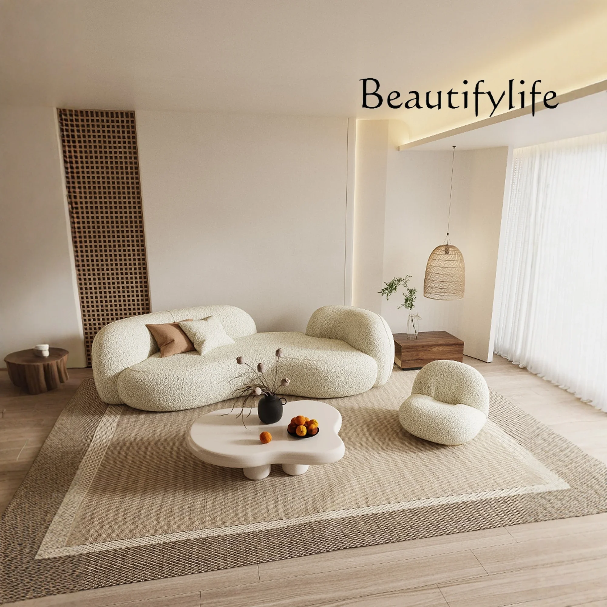 A44 Beautiful Curved Sofa Beauty Salon Receives Personality Advanced Fabric Sofa Chair Clothing Store